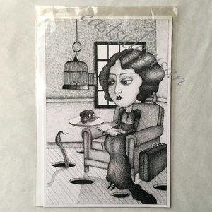 OOP Goth Art Print Gorey insp 20s Flapper Pen Ink